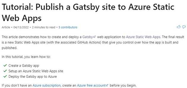 Tutorial: publish a Gatsby site to Azure Static Web Apps